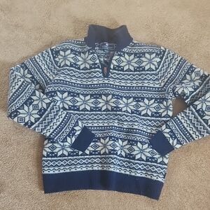 Navy and White Patterned Men's Sweater